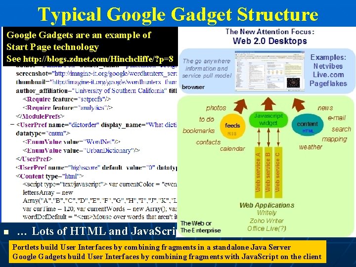 Typical Google Gadget Structure Google Gadgets are an example of Start Page technology See