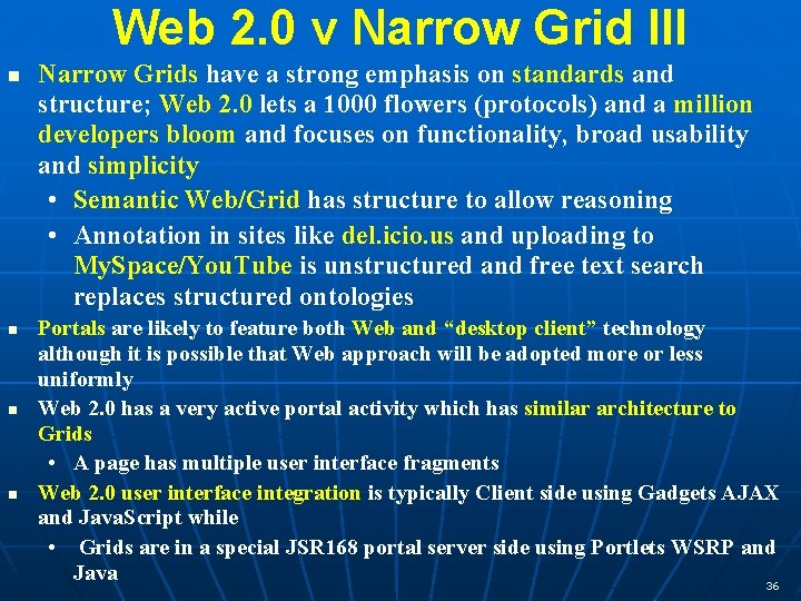 Web 2. 0 v Narrow Grid III Narrow Grids have a strong emphasis on