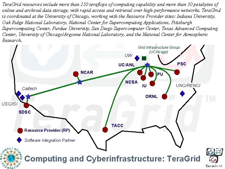 Tera. Grid resources include more than 250 teraflops of computing capability and more than