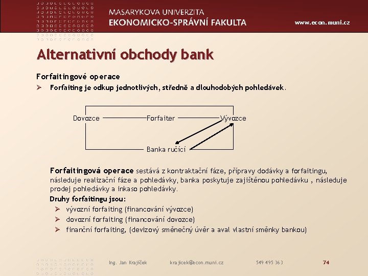 www. econ. muni. cz Alternativní obchody bank Forfaitingové operace Ø Forfaiting je odkup jednotlivých,