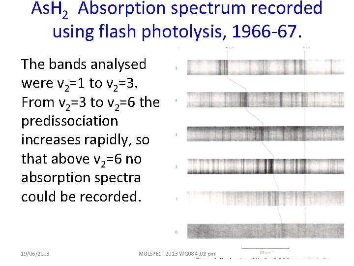 As. H 2 Absorption spectrum recorded using flash photolysis, 1966 -67. The bands analysed