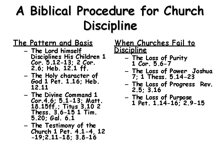 A Biblical Procedure for Church Discipline The Pattern and Basis – The Lord himself