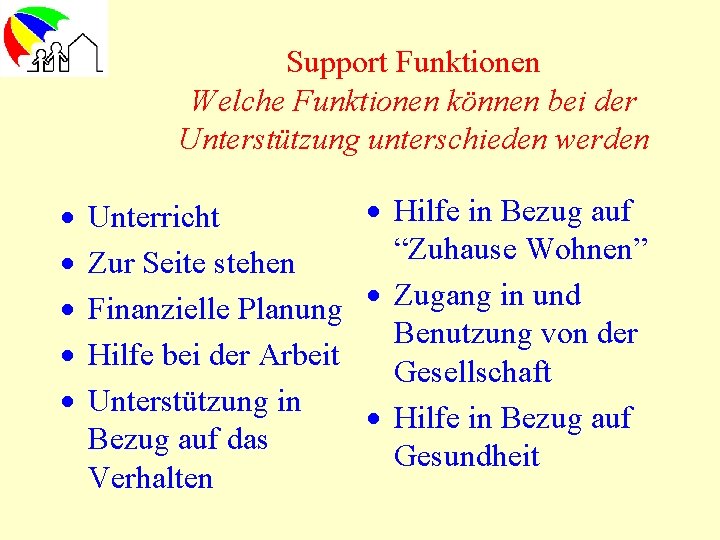 Support Funktionen Welche Funktionen können bei der Unterstützung unterschieden werden · · · Hilfe