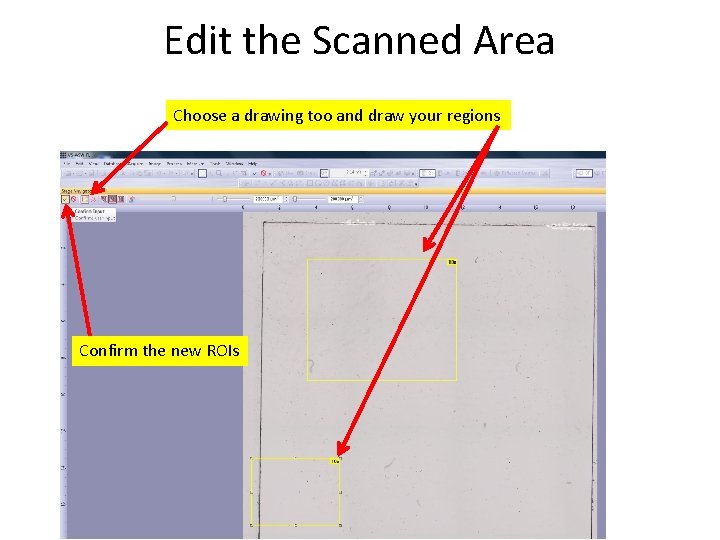 Edit the Scanned Area Choose a drawing too and draw your regions Confirm the