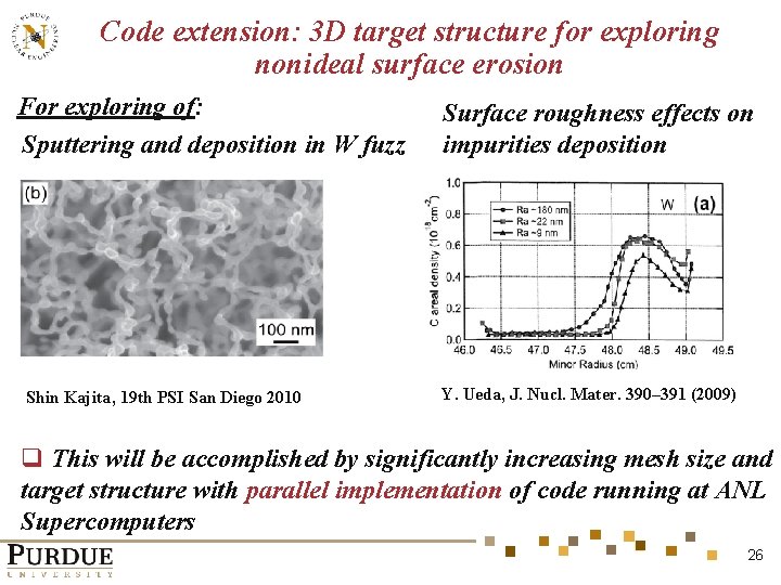 Code extension: 3 D target structure for exploring nonideal surface erosion For exploring of: