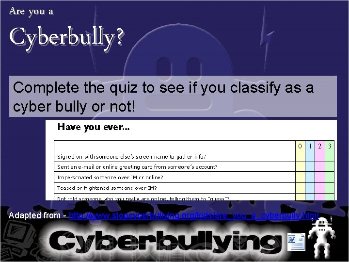 Are you a Cyberbully? Complete the quiz to see if you classify as a