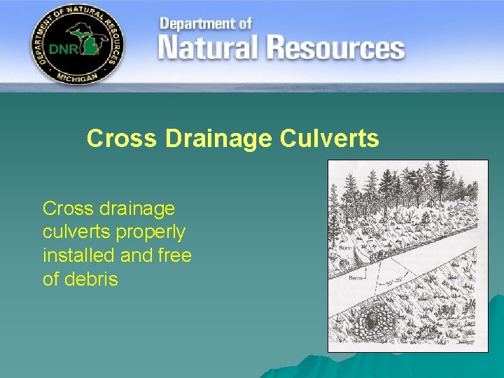 Cross Drainage Culverts Cross drainage culverts properly installed and free of debris 