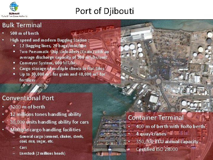 Port of Djibouti Bulk Terminal • • 500 m of berth High speed and