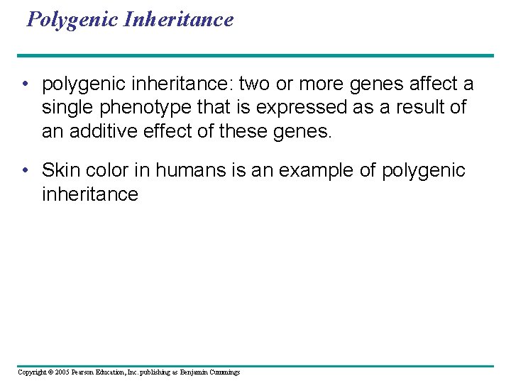 Polygenic Inheritance • polygenic inheritance: two or more genes affect a single phenotype that