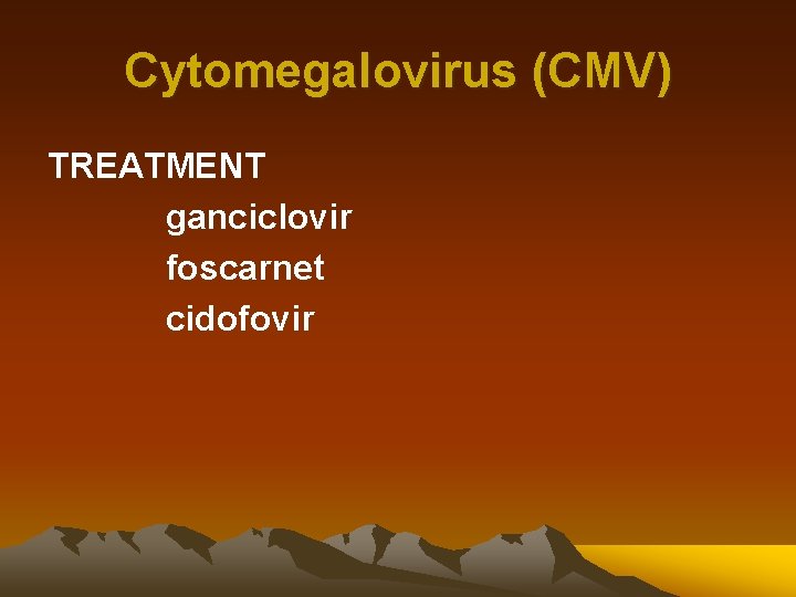 Cytomegalovirus (CMV) TREATMENT ganciclovir foscarnet cidofovir 