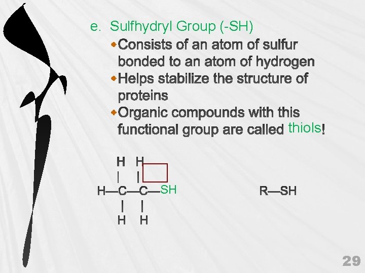 e. Sulfhydryl Group (-SH) thiols SH 29 
