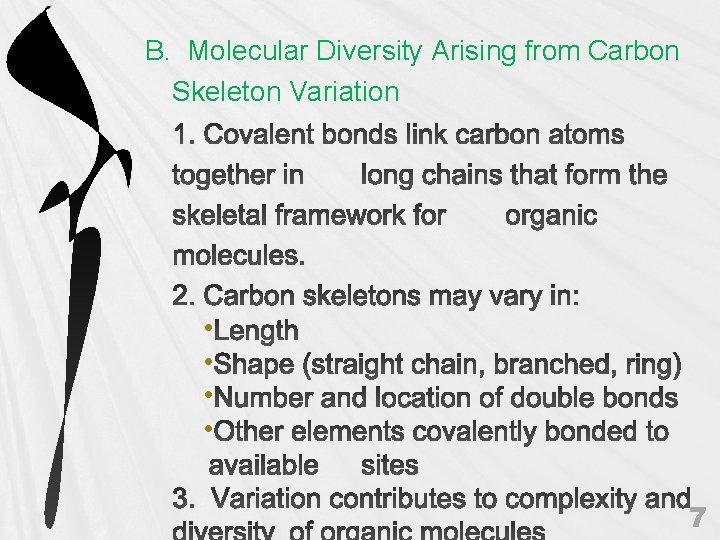 B. Molecular Diversity Arising from Carbon Skeleton Variation • • 7 