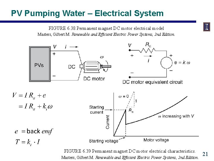 PV Pumping Water – Electrical System FIGURE 6. 38 Permanent magnet DC motor electrical
