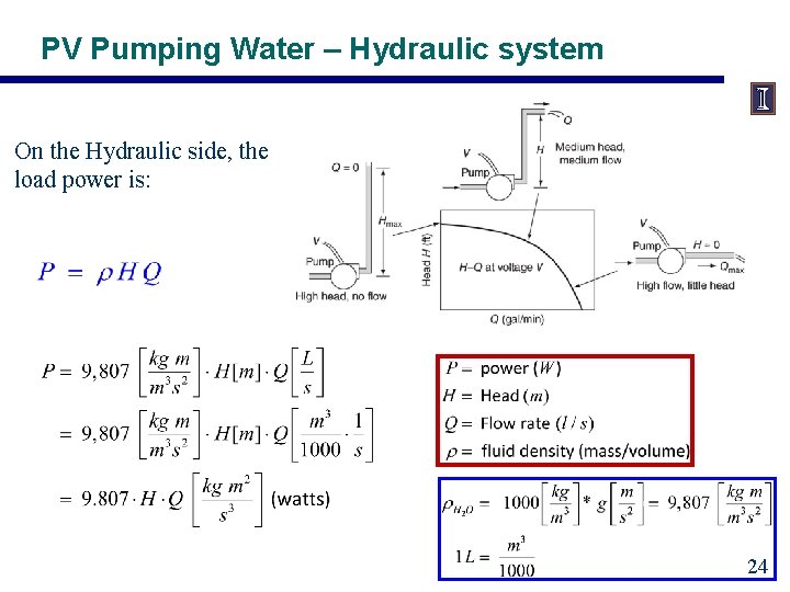 PV Pumping Water – Hydraulic system On the Hydraulic side, the load power is: