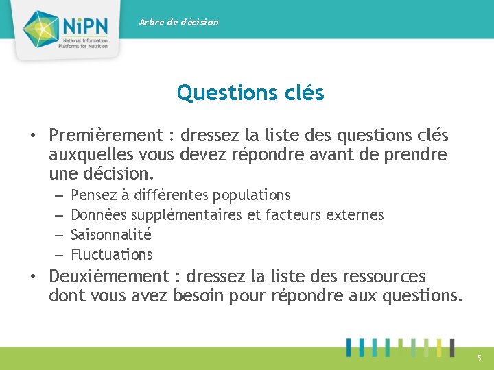 Arbre de décision Questions clés • Premièrement : dressez la liste des questions clés