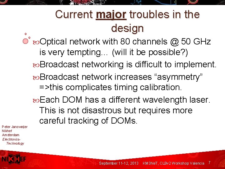 Current major troubles in the design Optical Peter Jansweijer Nikhef Amsterdam Electronics. Technology network