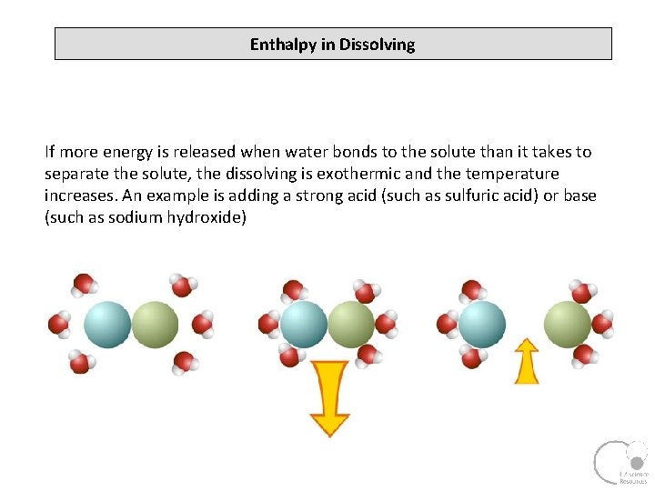 Enthalpy in Dissolving If more energy is released when water bonds to the solute