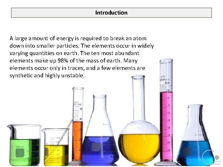 Introduction A large amount of energy is required to break an atom down into