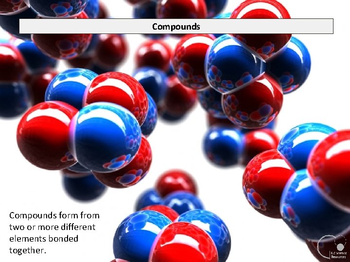 Compounds form from two or more different elements bonded together. 