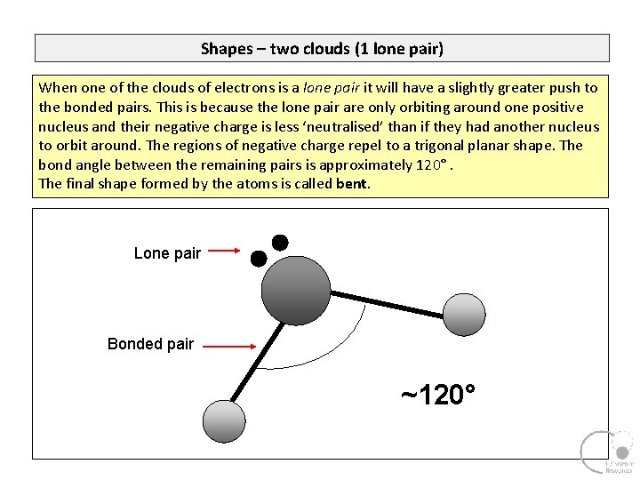 Shapes – two clouds (1 lone pair) When one of the clouds of electrons