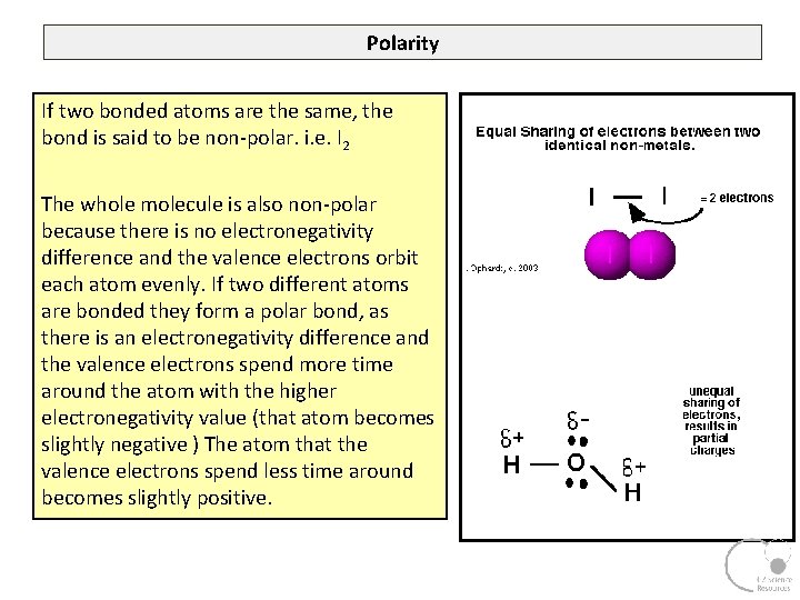 Polarity If two bonded atoms are the same, the bond is said to be