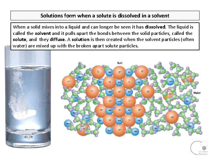 Solutions form when a solute is dissolved in a solvent When a solid mixes