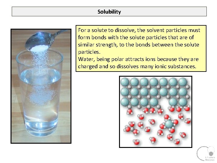 Solubility For a solute to dissolve, the solvent particles must form bonds with the