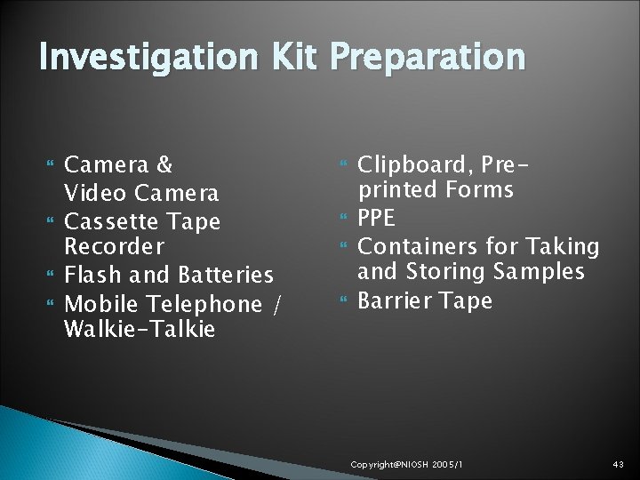 Investigation Kit Preparation Camera & Video Camera Cassette Tape Recorder Flash and Batteries Mobile