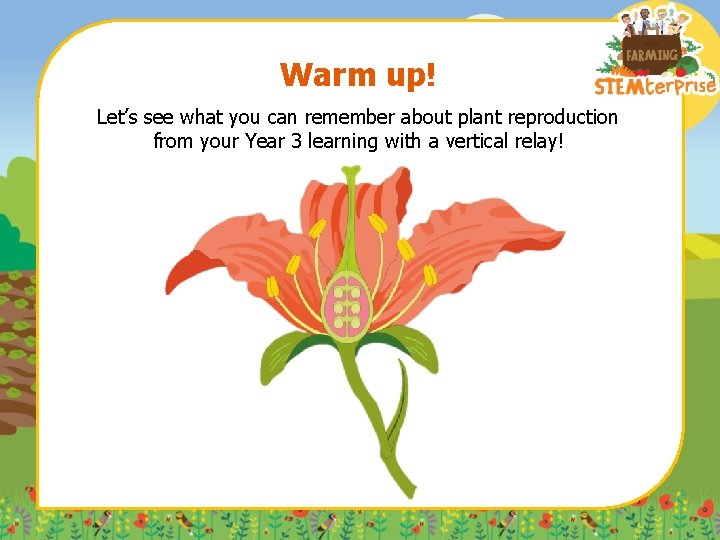 Warm up! Let’s see what you can remember about plant reproduction from your Year