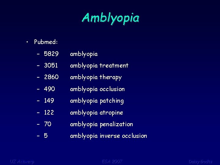 Amblyopia • Pubmed: UZ Antwerp – 5829 amblyopia – 3051 amblyopia treatment – 2860