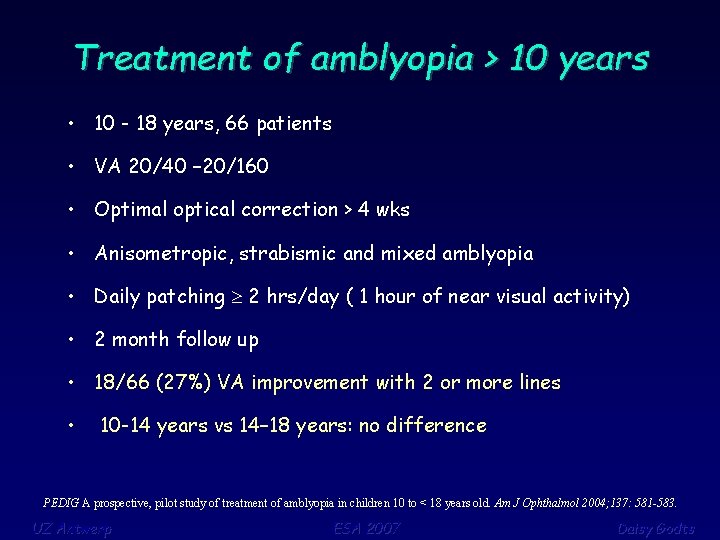 Treatment of amblyopia > 10 years • 10 - 18 years, 66 patients •