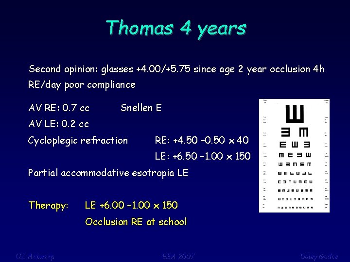 Thomas 4 years Second opinion: glasses +4. 00/+5. 75 since age 2 year occlusion