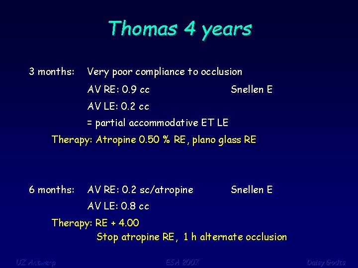 Thomas 4 years 3 months: Very poor compliance to occlusion AV RE: 0. 9