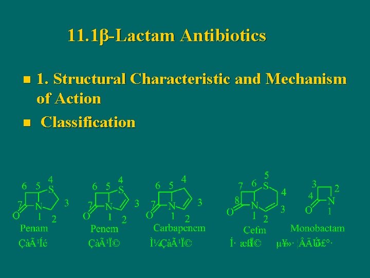 11. 1β-Lactam Antibiotics 1. Structural Characteristic and Mechanism of Action n Classification n 