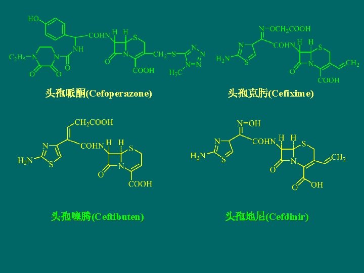 头孢哌酮(Cefoperazone) 头孢噻腾(Ceftibuten) 头孢克肟(Cefixime) 头孢地尼(Cefdinir) 