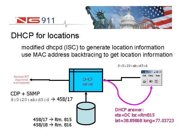 DHCP for locations modified dhcpd (ISC) to generate location information use MAC address backtracing