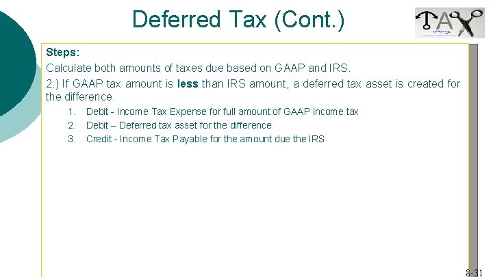 Deferred Tax (Cont. ) Steps: Calculate both amounts of taxes due based on GAAP