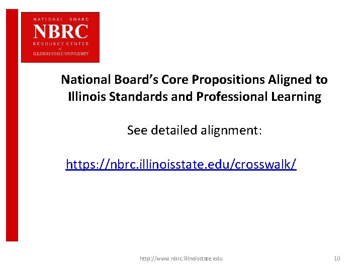 National Board’s Core Propositions Aligned to Illinois Standards and Professional Learning See detailed alignment: