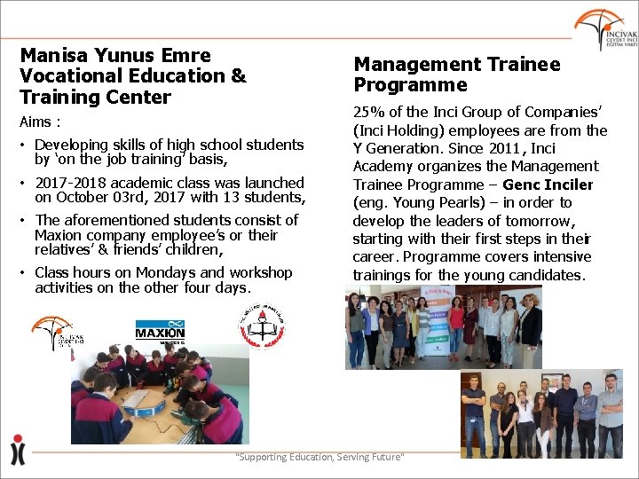 Manisa Yunus Emre Vocational Education & Training Center Aims : • Developing skills of