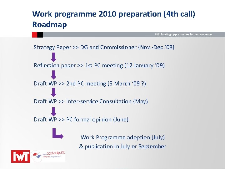 Work programme 2010 preparation (4 th call) Roadmap FP 7 funding opportunities for neuroscience
