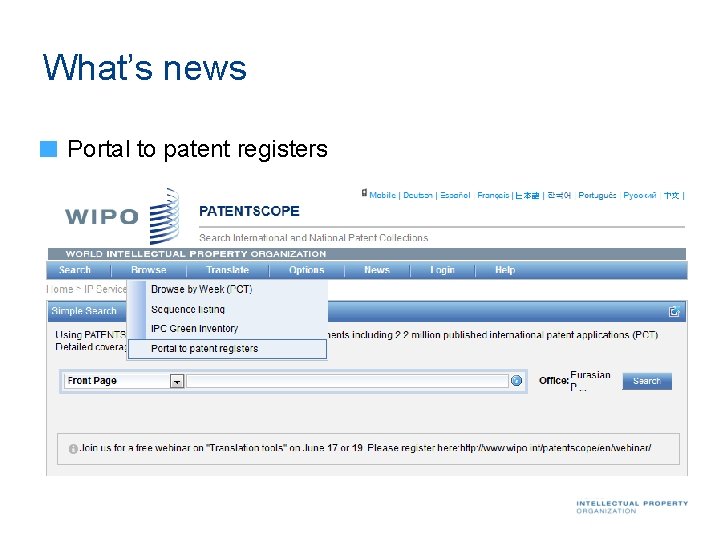 What’s news Portal to patent registers 