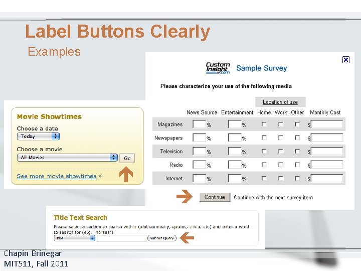 Label Buttons Clearly Examples Chapin Brinegar MIT 511, Fall 2011 