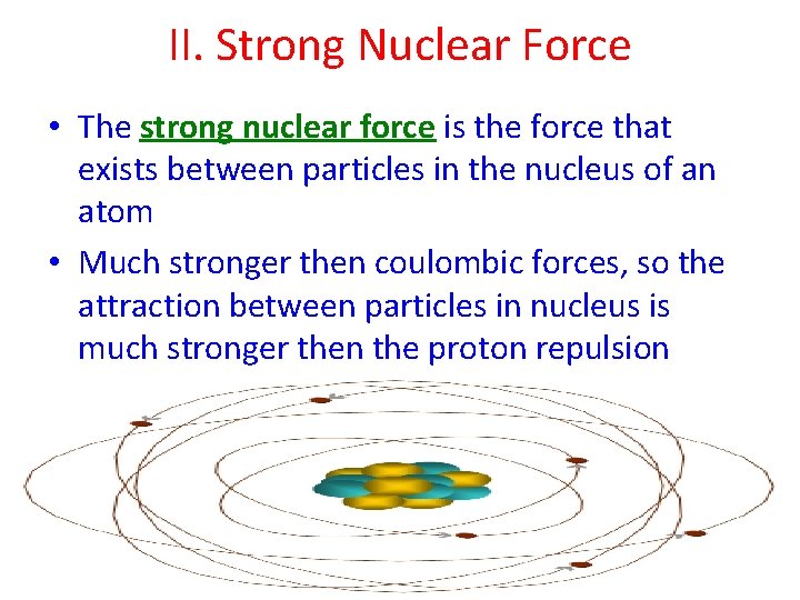 II. Strong Nuclear Force • The strong nuclear force is the force that exists