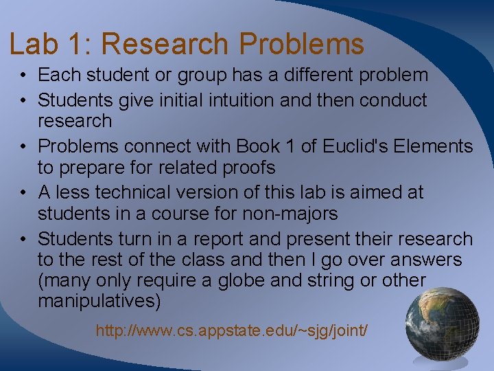 Lab 1: Research Problems • Each student or group has a different problem • Lab 1: Research Problems • Each student or group has a different problem •