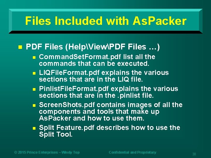 Files Included with As. Packer n PDF Files (HelpViewPDF Files …) n n n