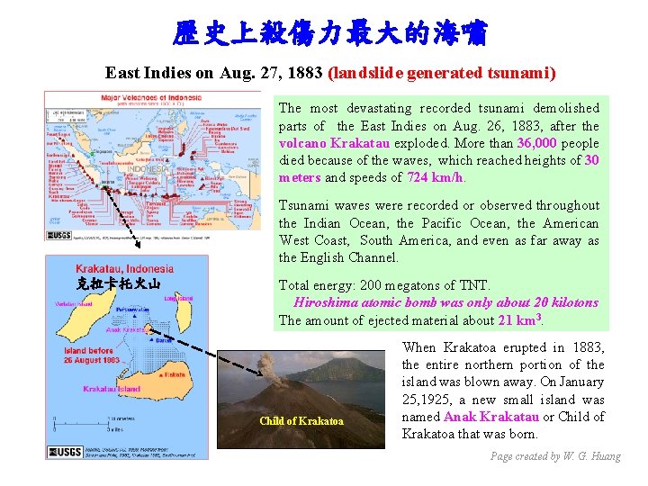 歷史上殺傷力最大的海嘯 East Indies on Aug. 27, 1883 (landslide generated tsunami) The most devastating recorded