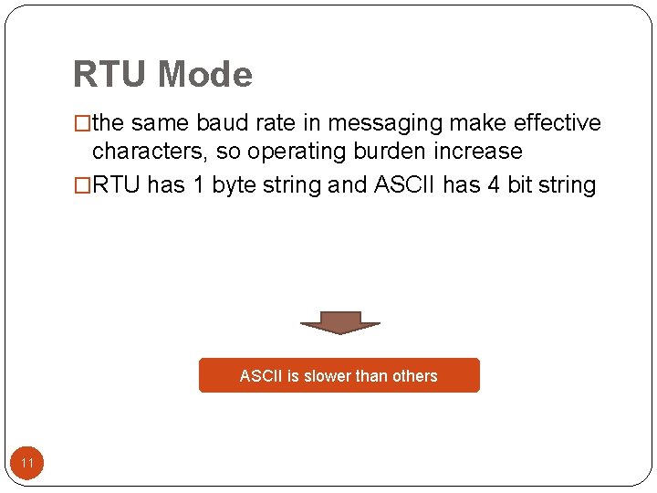 RTU Mode �the same baud rate in messaging make effective characters, so operating burden