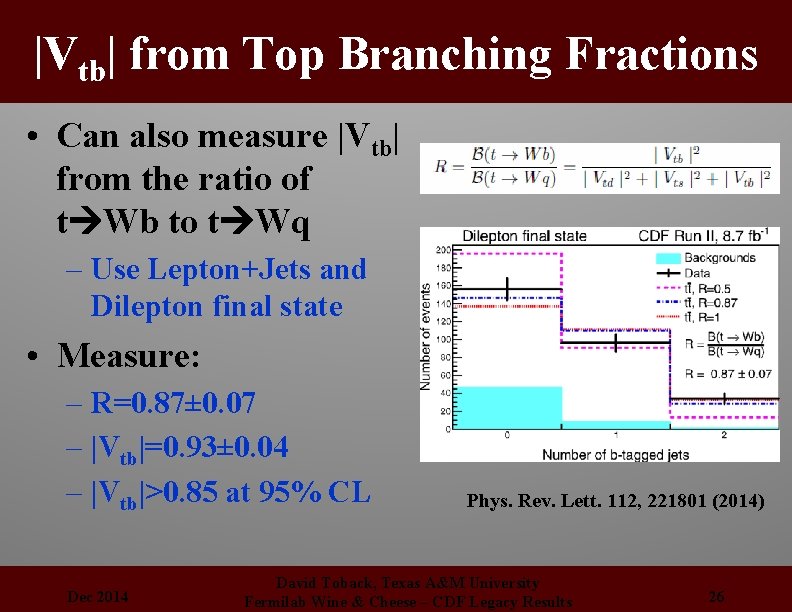 |Vtb| from Top Branching Fractions • Can also measure |Vtb| from the ratio of