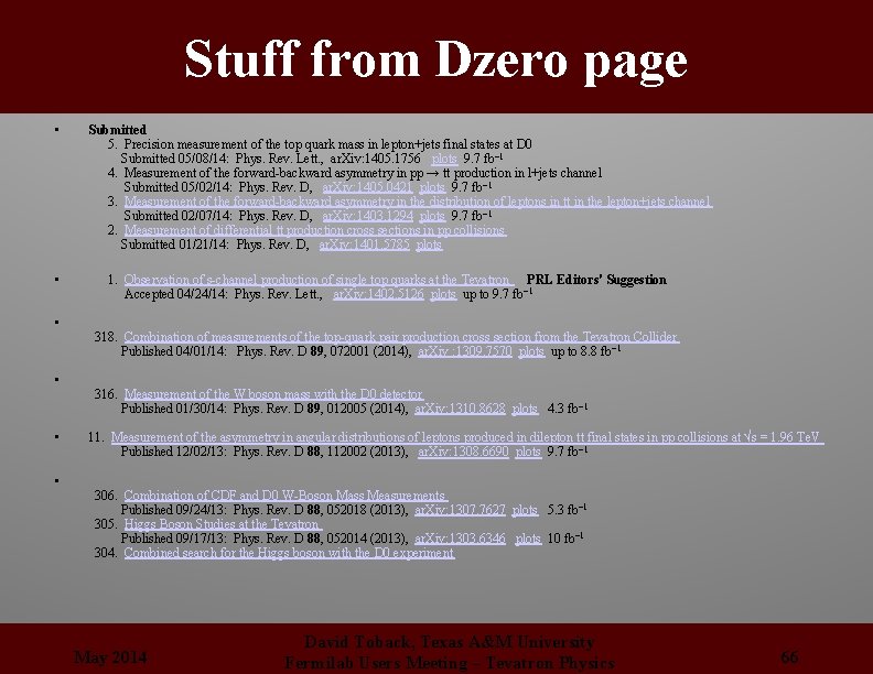 Stuff from Dzero page • • • Submitted 5. Precision measurement of the top