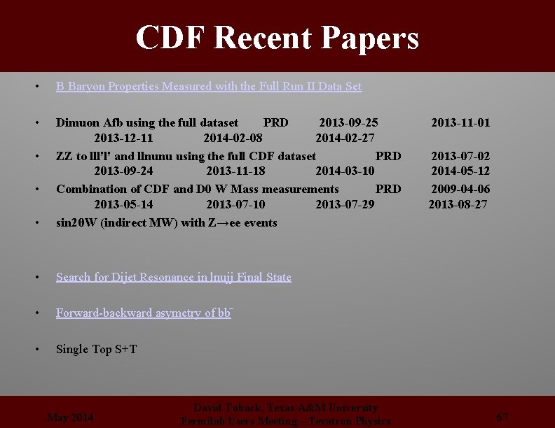 CDF Recent Papers • B Baryon Properties Measured with the Full Run II Data